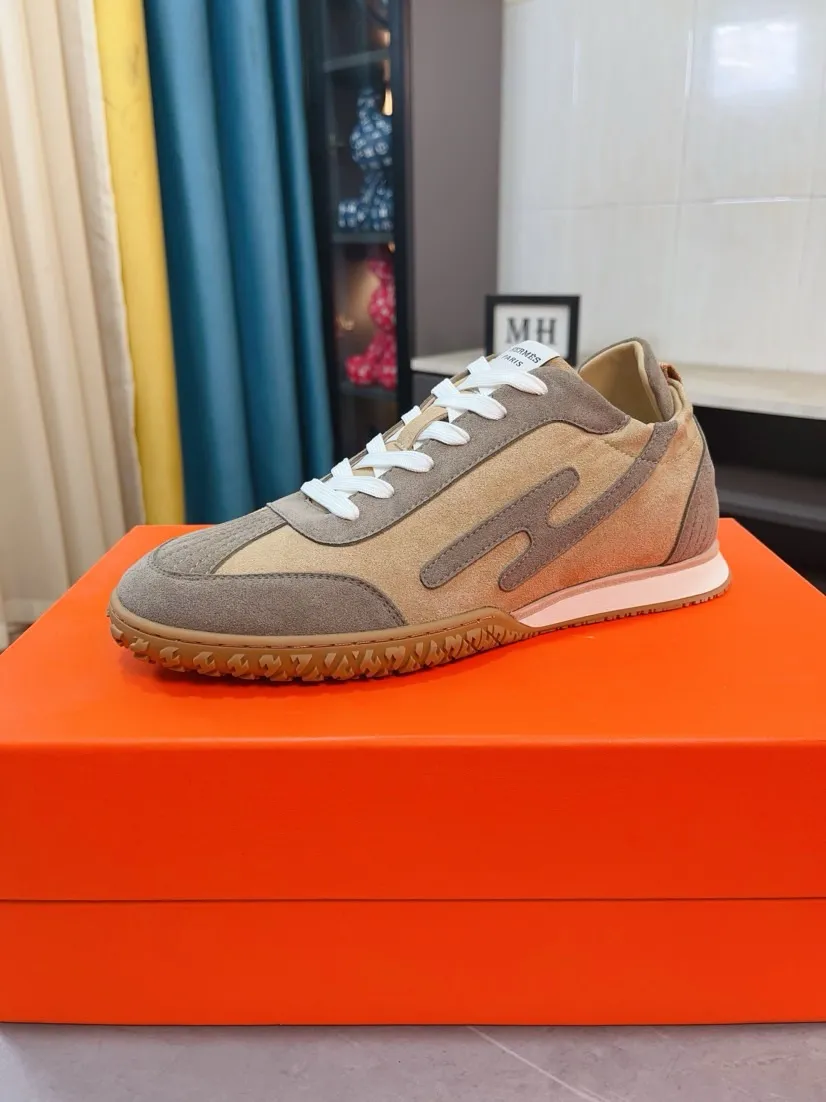 Men's shoes 💰480🌸🌸[HERMES] Hermès sneakers, the upper is made of calfskin and suede, imported materials, full of texture, the lightweight sole is decorated with contrasting patterns, creating a versatile fashion style. Size: 38-44, 45 customized